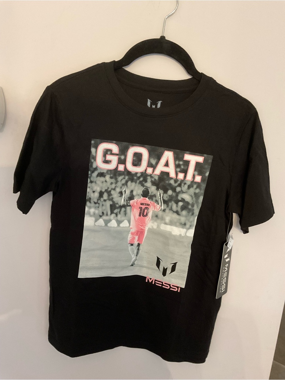 MESSI Black "G.O.A.T." Short Sleeve Tee - Kids